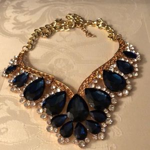 Blue crystal rhinestone statement necklace